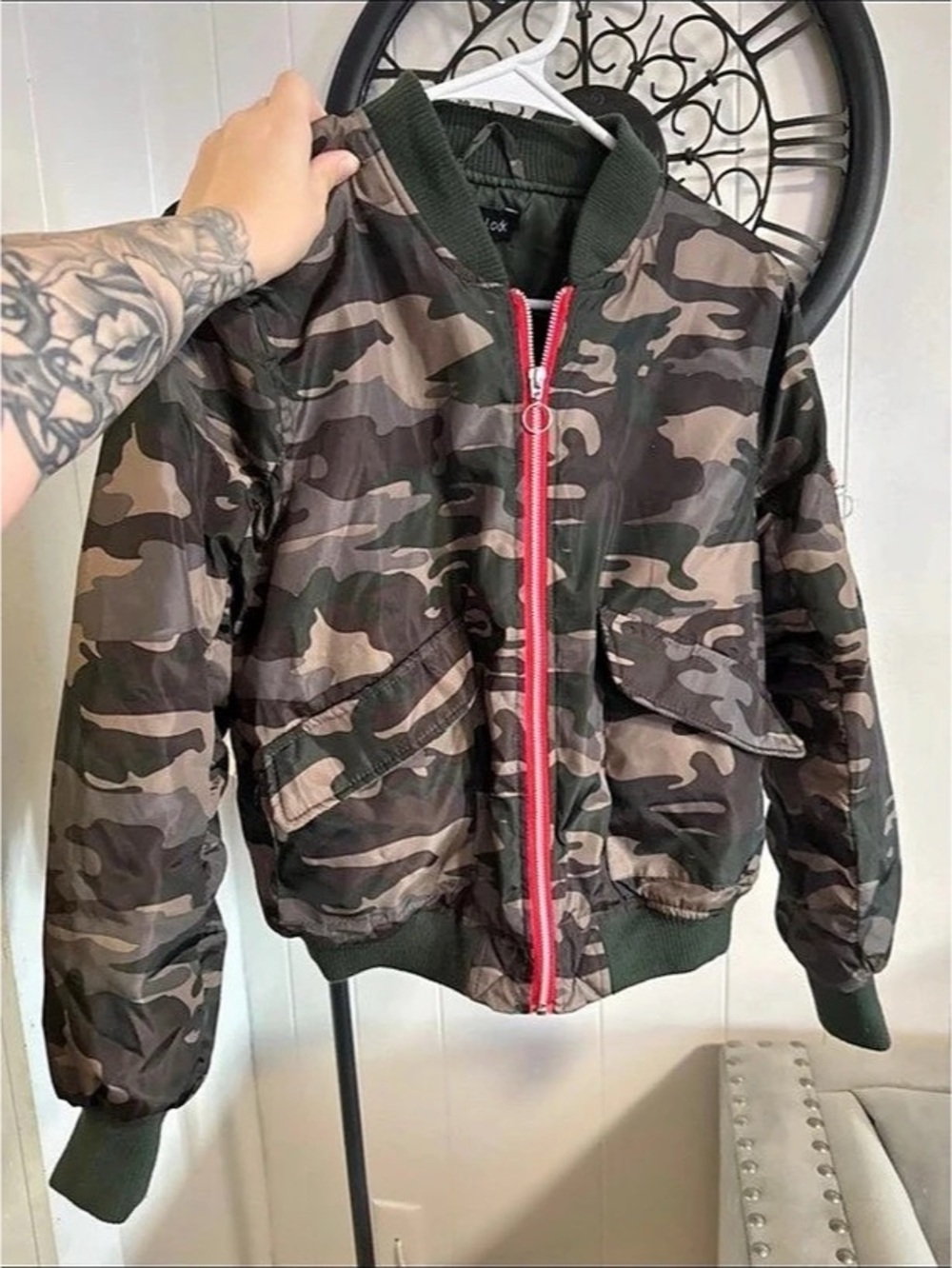 New Look Camo Bomber Jacket Green & Brown